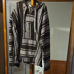 Men's V-Neck Striped Sweater - Black and Brown